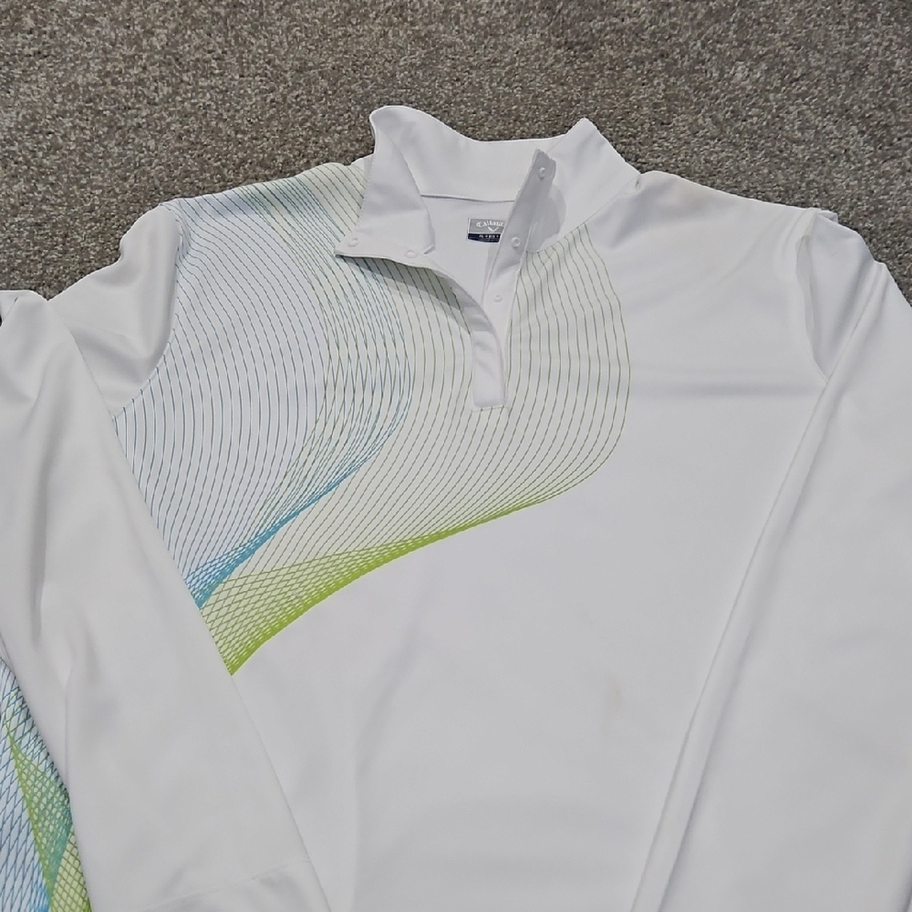 Callaway White and Blue Long Sleeve Top with Green Accents - Picture 13 of 14